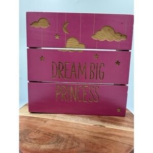 Thirty-One Wooden Slat Sign Dream Big Princess Pink Laser Cut Clouds And Stars